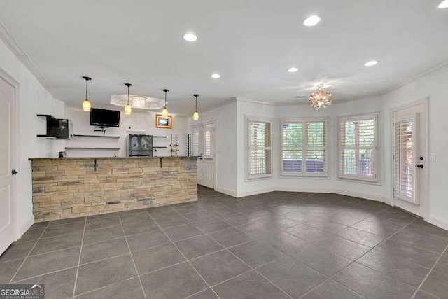 2932 Springbluff Ln, Buford, GA 30519 - unfurnished living room featuring crown molding, tile patterned flooring, and baseboards