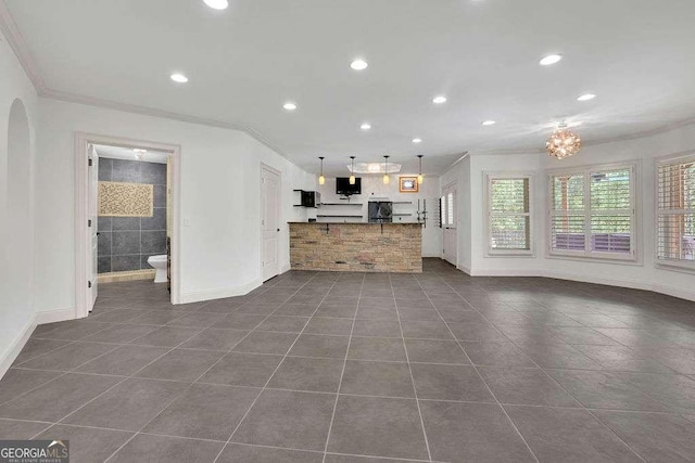2932 Springbluff Ln, Buford, GA 30519 - unfurnished living room with baseboards, recessed lighting, and dark tile patterned flooring