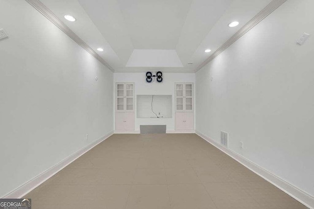 2932 Springbluff Ln, Buford, GA 30519 - empty room featuring crown molding, recessed lighting, a raised ceiling, and baseboards