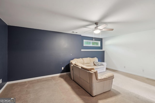 140 Spring Cir, Senoia, GA 30276 - sitting room featuring light colored carpet, visible vents, a ceiling fan, and baseboards