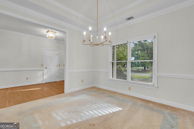 45 Herons Nest, Savannah, GA 31410 - carpeted empty room with ornamental molding, visible vents, a chandelier, and baseboards