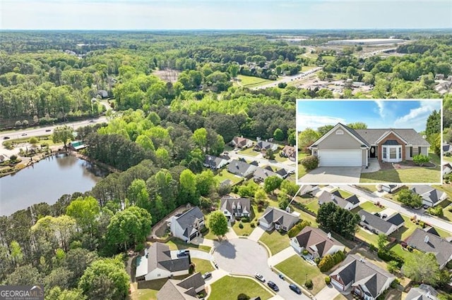 2602 Midler Ct, Buford, GA 30519 - aerial perspective of suburban area featuring a large body of water and a forest