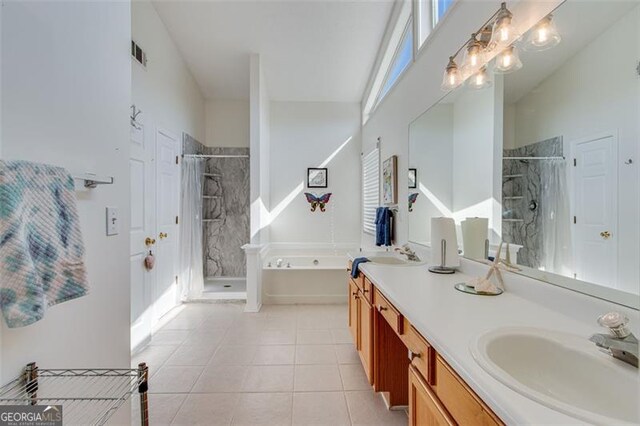 2602 Midler Ct, Buford, GA 30519 - full bathroom with a shower stall, a bath, double vanity, and tile patterned floors