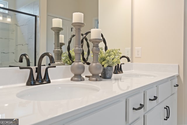 1027 Victoria Heights Dr, Dallas, GA 30132 - bathroom view of a marble finish shower and double vanity