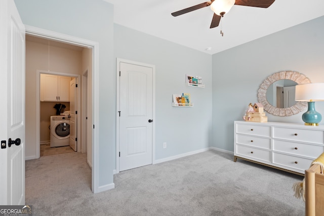 1027 Victoria Heights Dr, Dallas, GA 30132 - bedroom featuring washer / clothes dryer, carpet floors, and ceiling fan