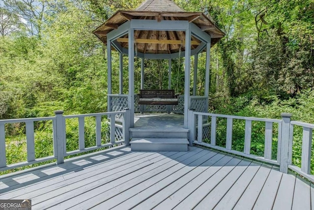20 Mitchell Cir SE, Rome, GA 30161 - wooden deck featuring a gazebo and a forest view