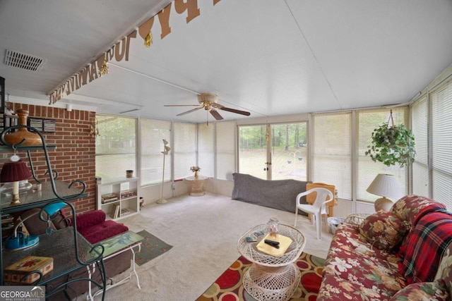 110 Otelia Ln, Covington, GA 30014 - sunroom with a ceiling fan, visible vents, and carpet