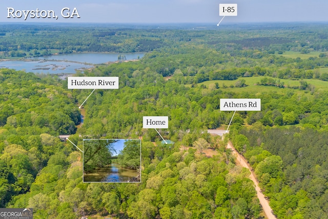78 Lakota Trl, Royston, GA 30662 - drone / aerial view featuring a water view and a forest view