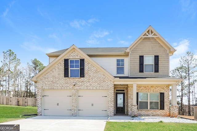 89 Citadel Dr, Hampton, GA 30228 - craftsman-style house with a front lawn, covered porch, concrete driveway, an attached garage, and fence