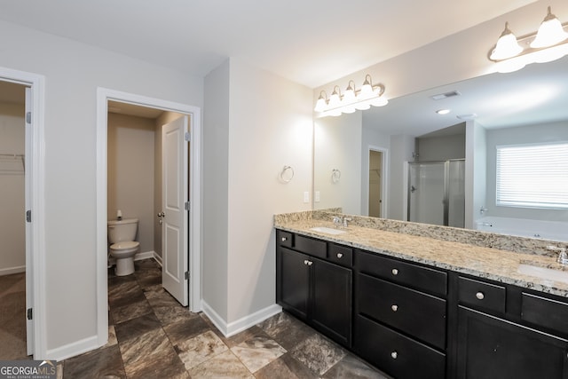 89 Citadel Dr, Hampton, GA 30228 - bathroom with a sink, toilet, a stall shower, visible vents, and baseboards