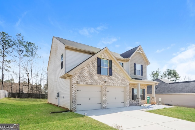 89 Citadel Dr, Hampton, GA 30228 - view of front of home featuring brick siding, fence, a garage, driveway, and a front yard