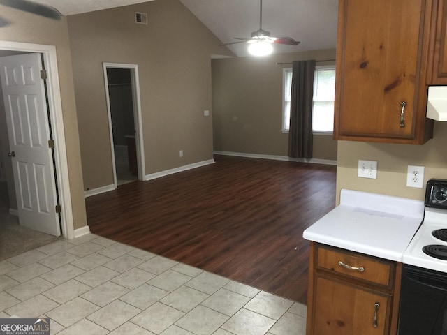 3875 Grand Prix St, Cumming, GA 30041 - kitchen with light tile patterned floors, a ceiling fan, and white appliances