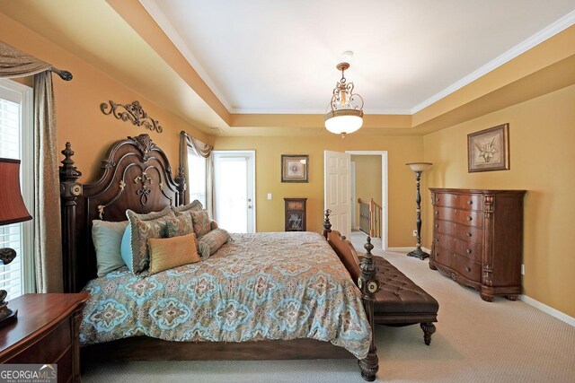 718 Province Pl SE, Atlanta, GA 30312 - bedroom featuring carpet, baseboards, crown molding, and a raised ceiling