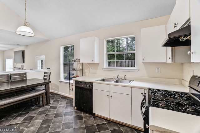 675 Michael Cir, Monroe, GA 30655 - kitchen featuring gas range oven, under cabinet range hood, dishwasher, a sink, and white cabinetry