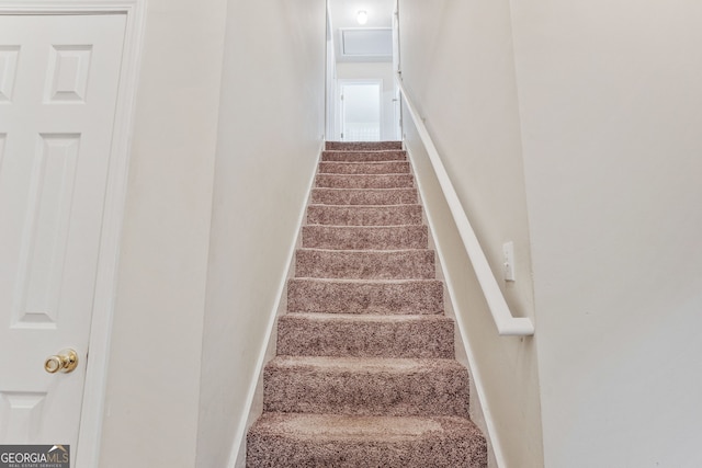675 Michael Cir, Monroe, GA 30655 - stairs featuring carpet flooring and baseboards