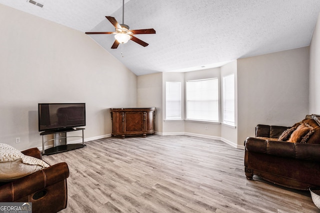 675 Michael Cir, Monroe, GA 30655 - living area with ceiling fan, wood finished floors, baseboards, lofted ceiling, and a textured ceiling