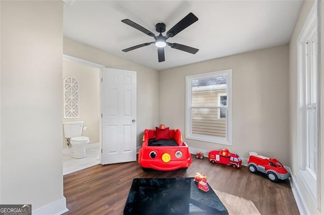 2490 Turtle Ter, Grayson, GA 30017 - rec room featuring a ceiling fan, wood finished floors, and baseboards