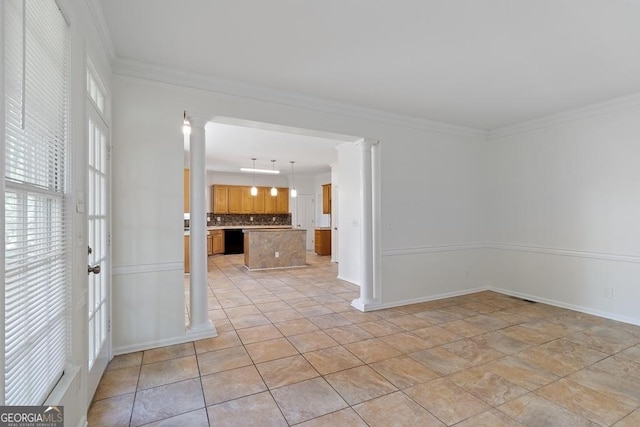 1720 Greystone Trce SE, Conyers, GA 30013 - spare room featuring decorative columns, ornamental molding, and baseboards