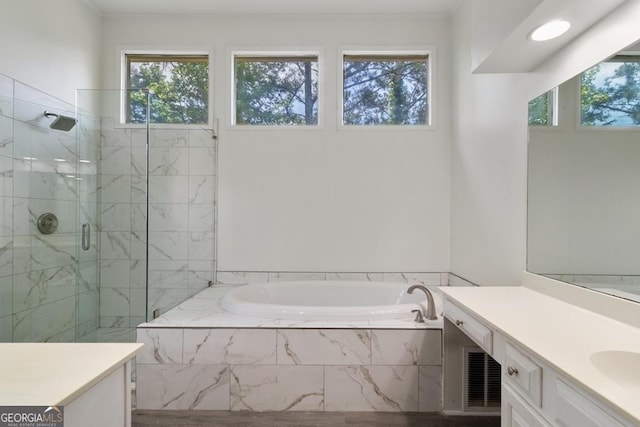 1720 Greystone Trce SE, Conyers, GA 30013 - full bath featuring healthy amount of natural light, a marble finish shower, a bath, and vanity
