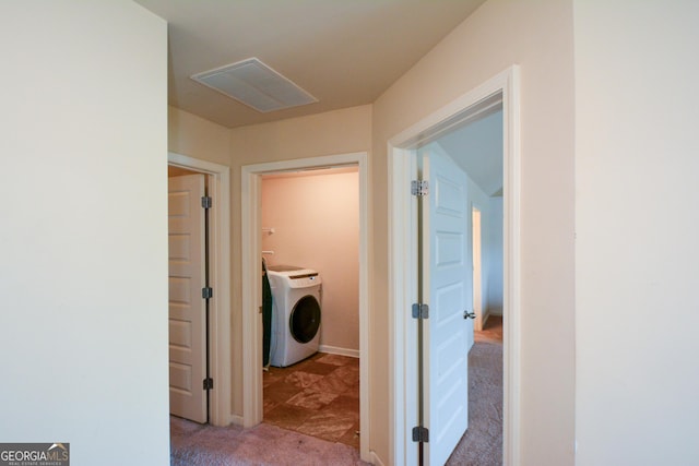 6816 Diamond Dr, Rex, GA 30273 - hallway featuring washer / clothes dryer and light carpet