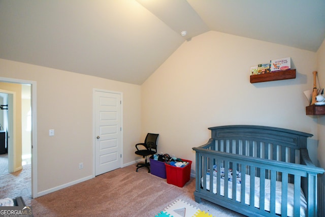 6816 Diamond Dr, Rex, GA 30273 - bedroom featuring carpet flooring, lofted ceiling, and a crib