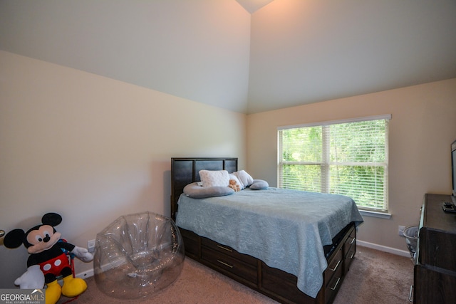 6816 Diamond Dr, Rex, GA 30273 - bedroom featuring carpet, baseboards, and high vaulted ceiling