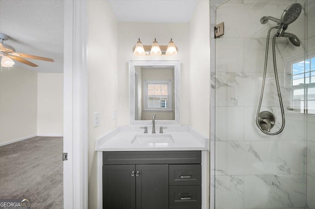 238 Chads Ford Way, Roswell, GA 30076 - full bathroom featuring a shower stall, vanity, and a ceiling fan