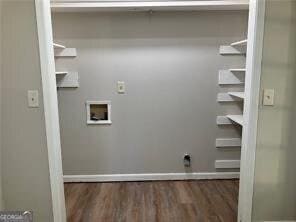 470 Ovara Ct, Stone Mountain, GA 30088 - clothes washing area featuring laundry area, washer hookup, wood finished floors, and baseboards