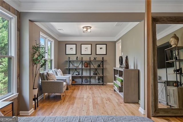4030 Scenic View Ct, Cumming, GA 30028 - living area with ornamental molding, a wealth of natural light, wood finished floors, and baseboards
