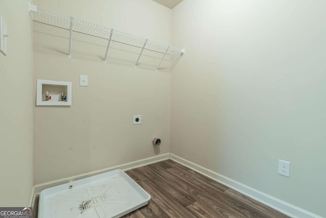 392 Dublin Way, Dallas, GA 30132 - clothes washing area with laundry area, electric dryer hookup, washer hookup, baseboards, and dark wood-type flooring