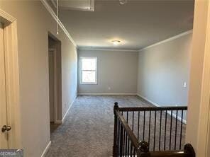 3421 Andover Way, Buford, GA 30519 - hall with baseboards, ornamental molding, and carpet