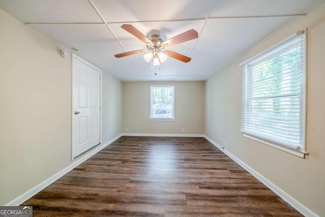 4442 Mercer Rd, Decatur, GA 30035 - spare room with dark wood finished floors, baseboards, and ceiling fan