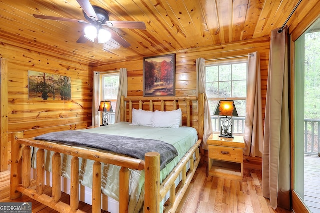 455 Old Cherokee Rd, Cleveland, GA 30528 - bedroom with wooden ceiling, wooden walls, and light wood-style floors