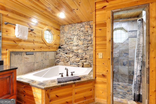 455 Old Cherokee Rd, Cleveland, GA 30528 - bathroom with wooden ceiling and a bath