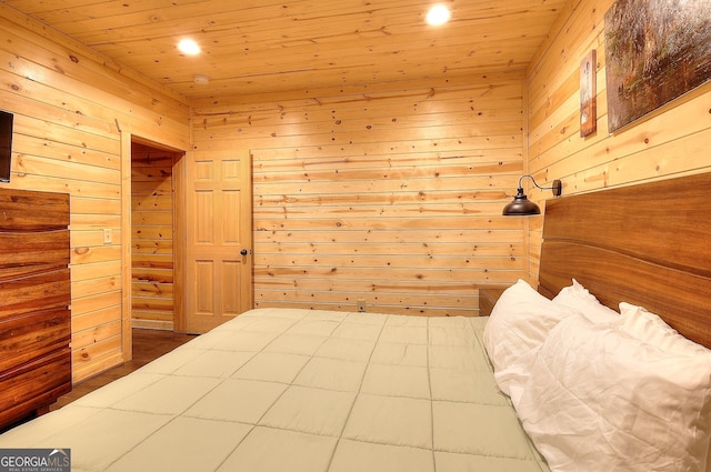 455 Old Cherokee Rd, Cleveland, GA 30528 - bedroom with recessed lighting, wood walls, and wood ceiling