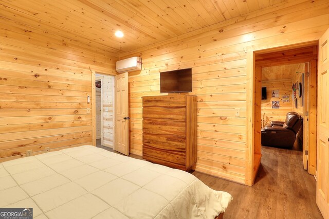 455 Old Cherokee Rd, Cleveland, GA 30528 - bedroom with wooden walls, wood finished floors, recessed lighting, and wooden ceiling