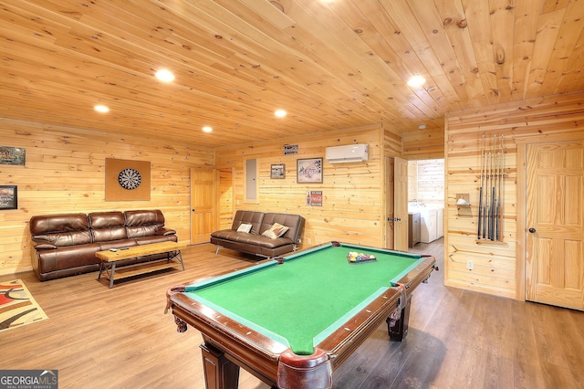 455 Old Cherokee Rd, Cleveland, GA 30528 - game room featuring wood ceiling, washer and dryer, recessed lighting, pool table, and wood finished floors