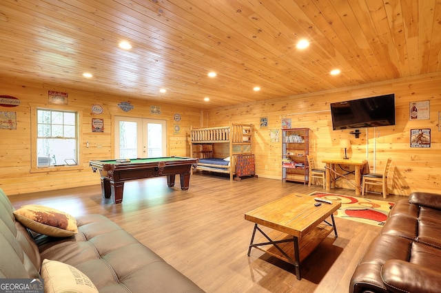455 Old Cherokee Rd, Cleveland, GA 30528 - rec room with recessed lighting, wood finished floors, wooden ceiling, and pool table