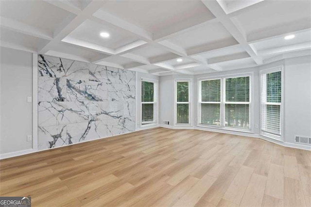 2023 Stoneleigh Dr, Stone Mountain, GA 30087 - spare room with wood finished floors, visible vents, recessed lighting, and coffered ceiling
