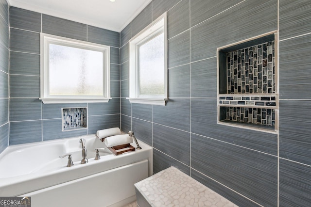 3979 Doral Cir, Atlanta, GA 30360 - bathroom with tile walls and a bath