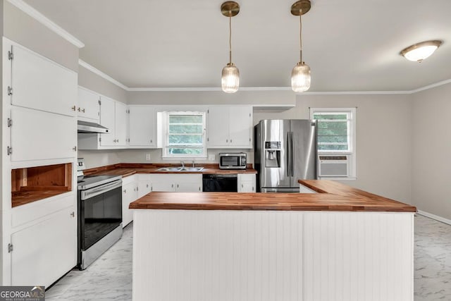 98 Orchard Cir, Commerce, GA 30529 - kitchen featuring wooden counters, stainless steel appliances, and a healthy amount of sunlight