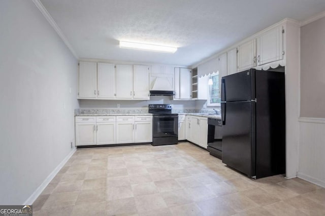 3664 Satellite Ter, Ellenwood, GA 30294 - kitchen with light countertops, white cabinetry, black appliances, and a sink