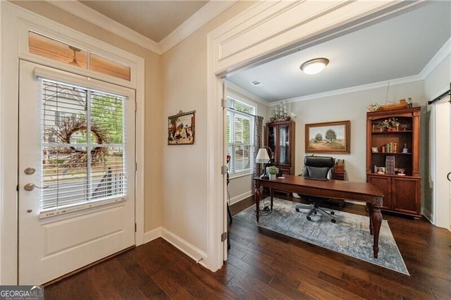 860 Hargrove Point Way, Alpharetta, GA 30004 - office with ornamental molding and dark wood finished floors