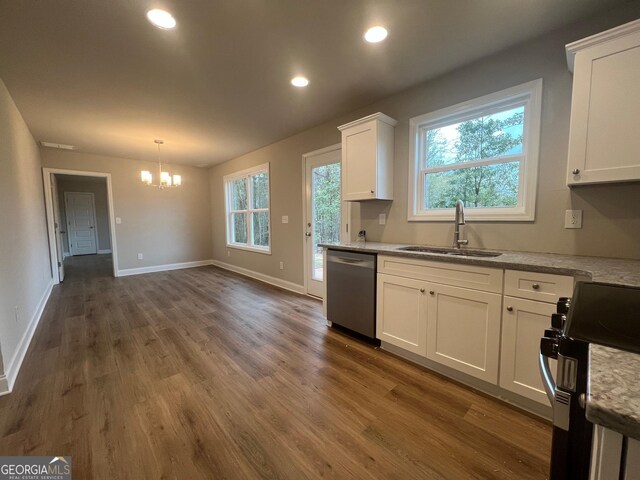 68 Davis Lake Rd Lot 16, Thomaston, GA 30286 - kitchen with a sink, a chandelier, black / electric stove, white cabinetry, and stainless steel dishwasher