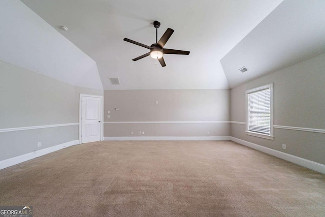 535 Pierpoint Dr, Atlanta, GA 30331 - carpeted empty room featuring lofted ceiling, ceiling fan, baseboards, and visible vents
