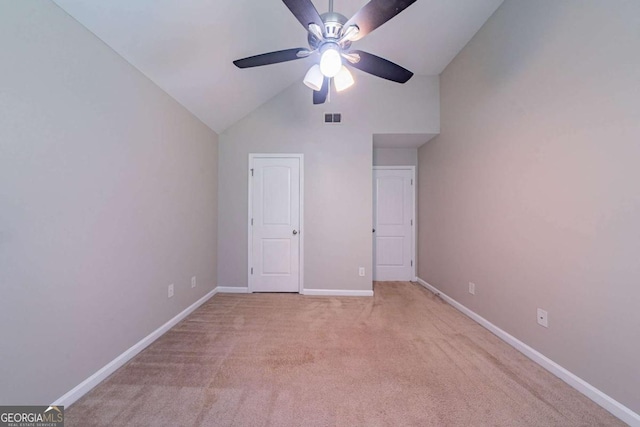 535 Pierpoint Dr, Atlanta, GA 30331 - unfurnished bedroom with carpet, a ceiling fan, visible vents, baseboards, and vaulted ceiling