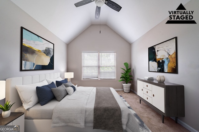 535 Pierpoint Dr, Atlanta, GA 30331 - carpeted bedroom with lofted ceiling, baseboards, and a ceiling fan