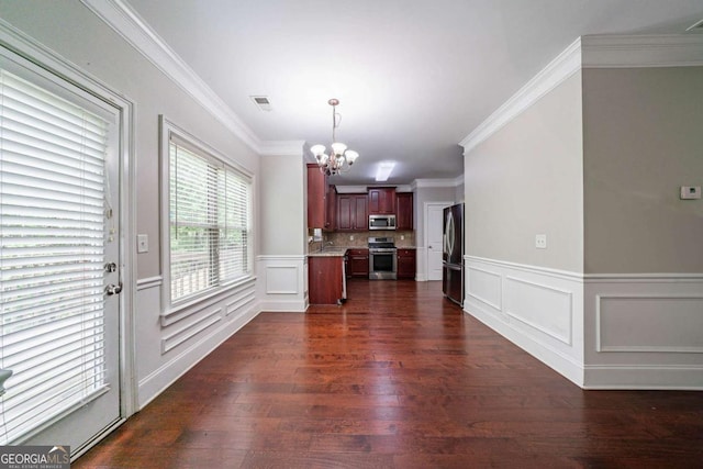535 Pierpoint Dr, Atlanta, GA 30331 - kitchen featuring an inviting chandelier, visible vents, light countertops, appliances with stainless steel finishes, and dark wood-style floors