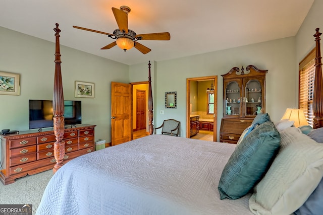 2608 The Rdgs, Hiawassee, GA 30546 - carpeted bedroom featuring ensuite bath and a ceiling fan