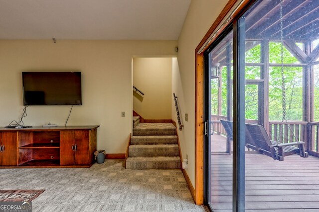 2608 The Rdgs, Hiawassee, GA 30546 - stairs featuring baseboards and carpet flooring